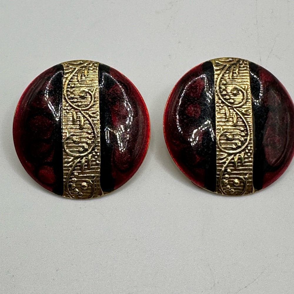 Vintage Red and Gold Button Earrings